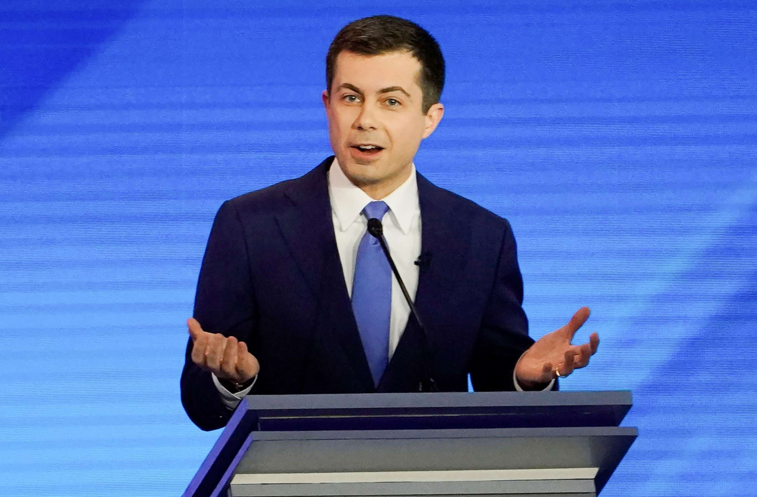 PHOTO: Former South Bend Mayor Pete Buttigieg participates in the eighth Democratic 2020 presidential debate at Saint Anselm College in Manchester, New Hampshire, U.S., February 7, 2020.