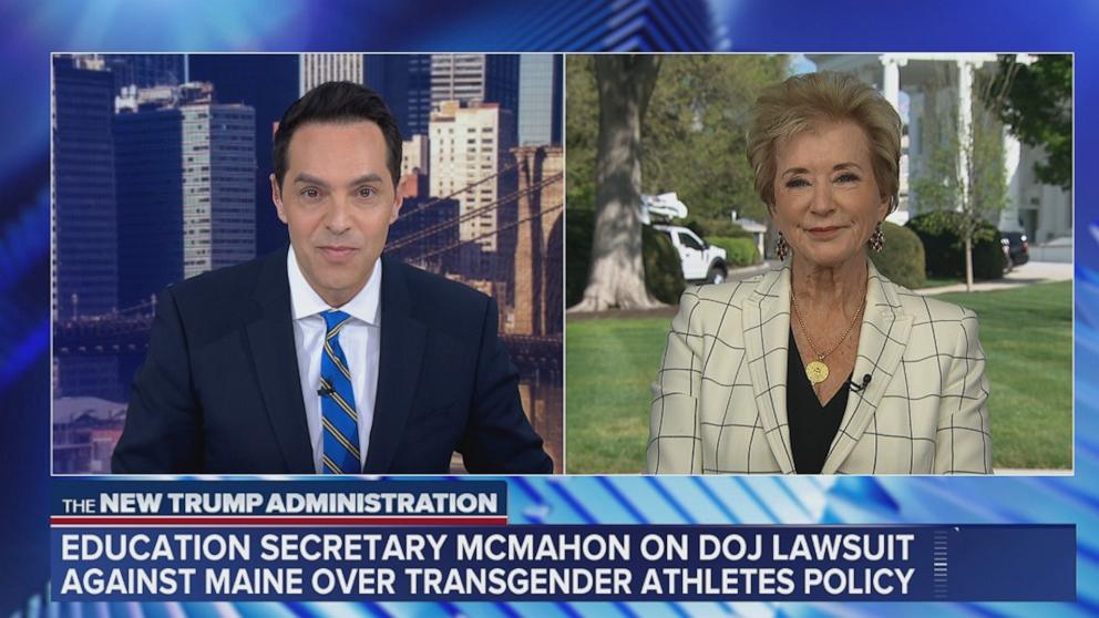PHOTO: President Donald Trump-appointed Education Sec. Linda McMahon joined ABC News' Phil Lipof on Wednesday. 