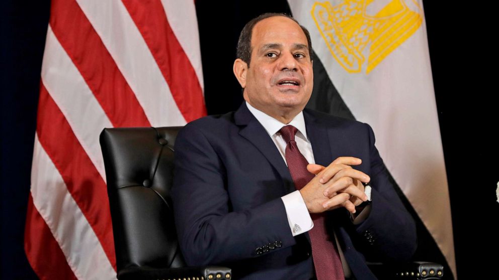 PHOTO: Egyptian President Abdel-Fattah el-Sisi speaks as he meets with President Donald Trump at the InterContinental Barclay hotel during the United Nations General Assembly, Sept. 23, 2019, in New York.