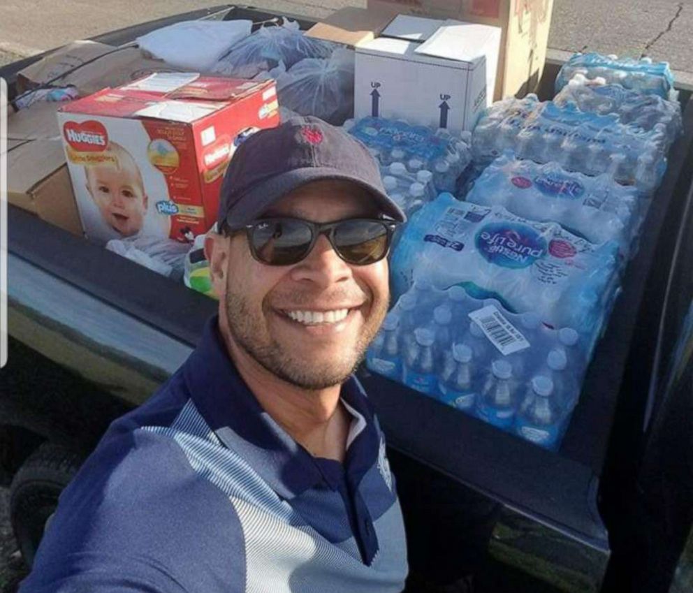 Abel Arocho with supplies he and others collected for hurricane victims in Puerto Rico, January 2018.
