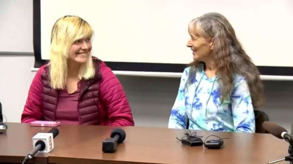 PHOTO: Katharina Groene, left, and Nancy Abell discuss Groene's rescue from the Pacific Coast Trail at a press conference on Monday, Oct. 29, 2018.