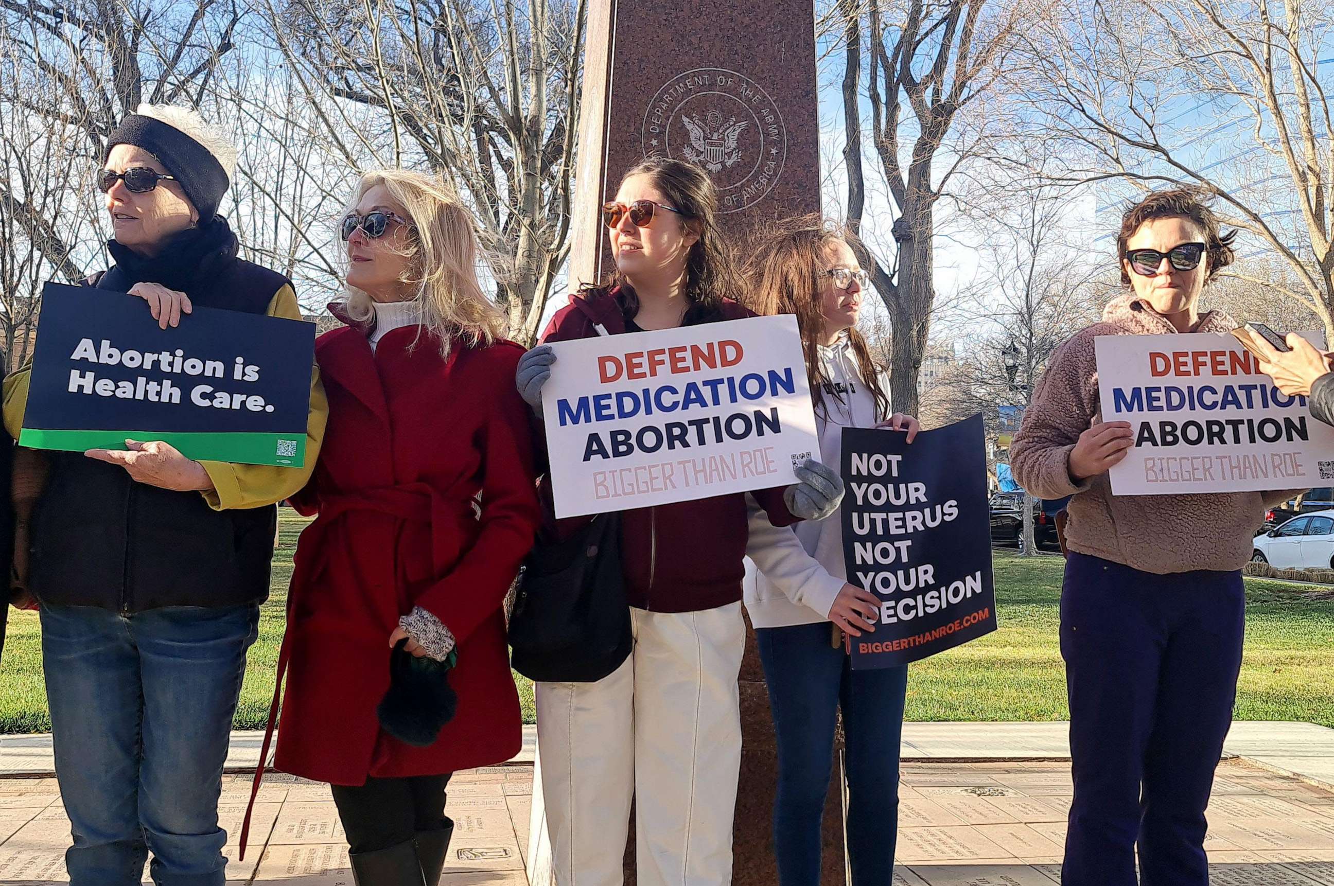 PHOTO: In this March 15, 2023, file photo, abortion rights advocates gather in front of the J Marvin Jones Federal Building and Courthouse in Amarillo, Texas.