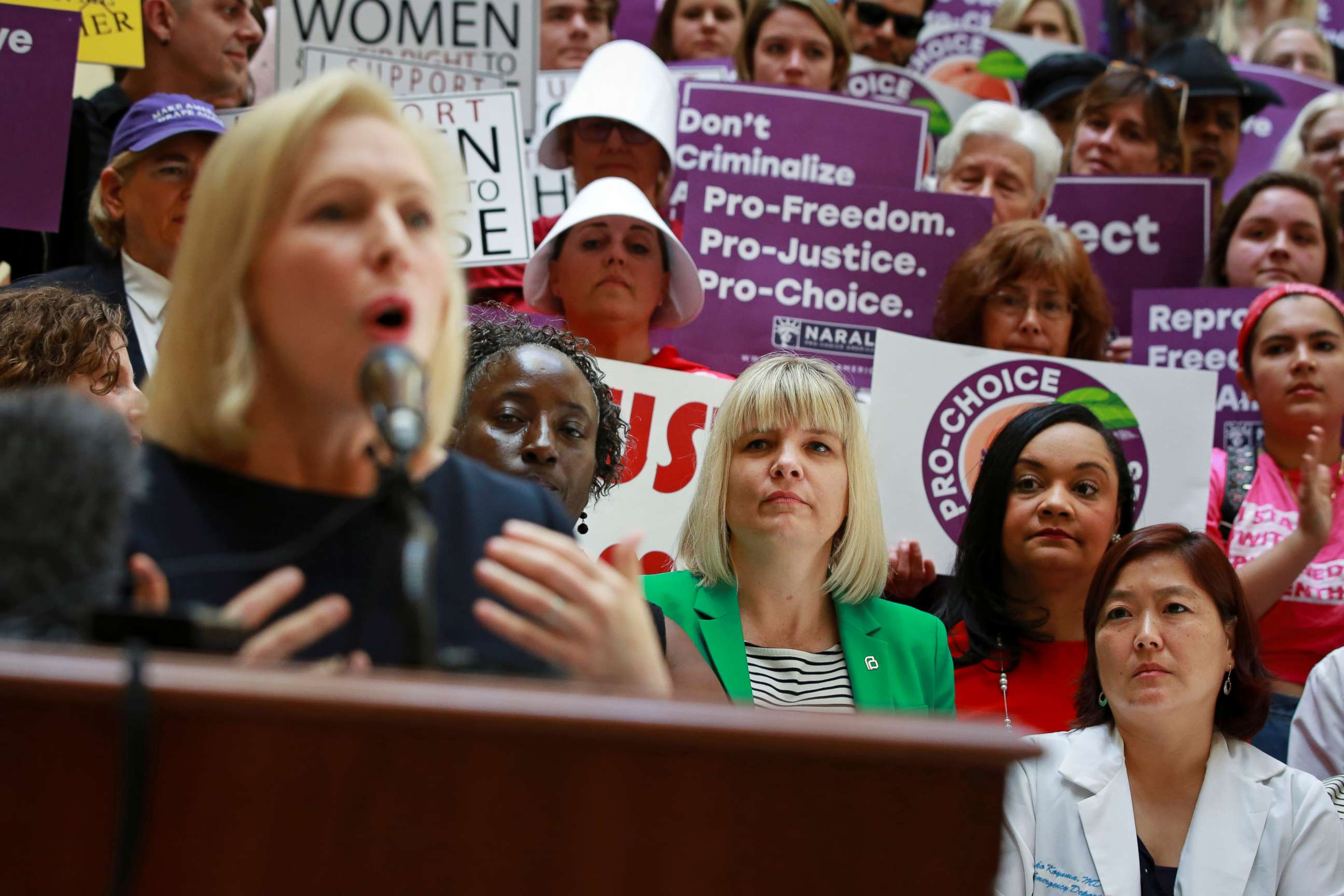 PHOTO: Senator Kirsten Gillibrand speaks after holding a roundtable discussion with abortion providers, health experts, pro-choice activists, and state legislators at the Georgia State House in Atlanta, May 16, 2019.