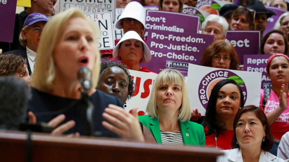 PHOTO: Senator Kirsten Gillibrand speaks after holding a roundtable discussion with abortion providers, health experts, pro-choice activists, and state legislators at the Georgia State House in Atlanta, May 16, 2019.