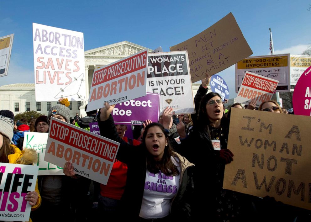 PHOTO: Abortion-rights activists protest outside of the U.S. Supreme Court, during the March for Life in Washington, Jan. 18, 2019.