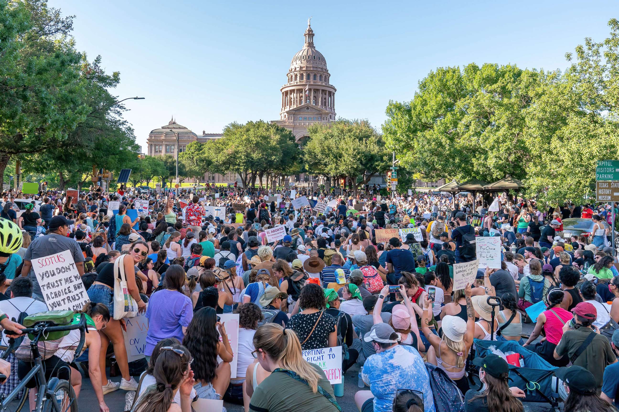 PHOTO: In this June 24, 2022, file photo, abortion rights activists march to the Austin State Capitol after the overturning of Roe Vs. Wade by the US Supreme Court, in Austin, Texas.