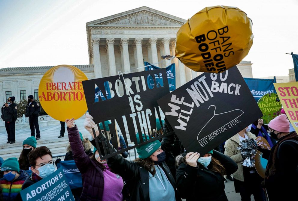 PHOTO: Protesters, demonstrators and activists gather in front of the U.S. Supreme in Washington, Dec. 01, 2021.