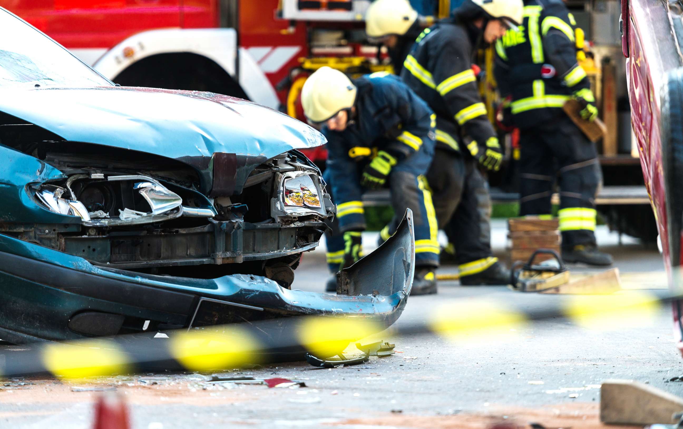 PHOTO: Firefighters attend to a car accident scene in this undated stock photo.