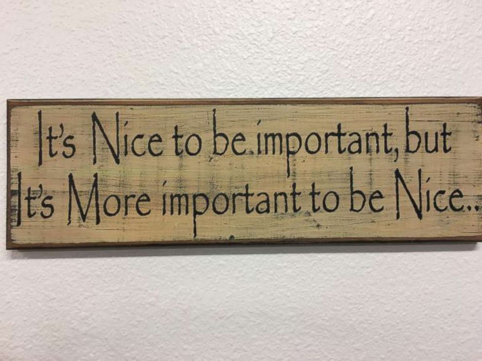 PHOTO: A photo of a sign that says, "It's nice to be important, but it's more important to be nice," was posted to the website for the Achille Independent School District in Achille, Okla.