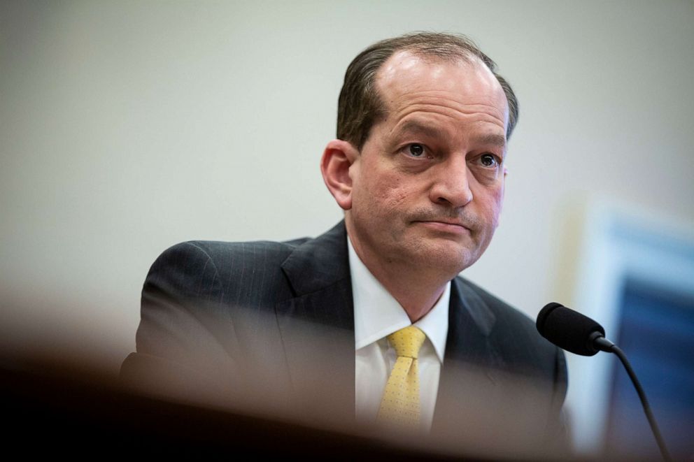 PHOTO: Labor Secretary Alexander Acosta testifies during a House Appropriations Committee hearing on the Labor Budget for Fiscal Year 2020, on Capitol Hill, April 3, 2019. 