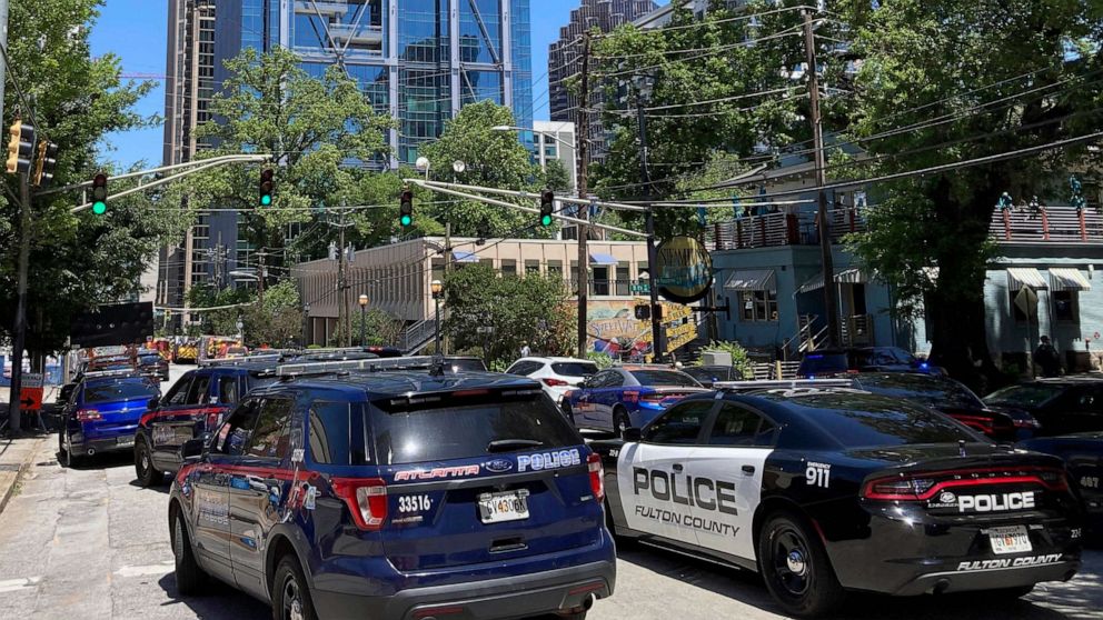 PHOTO: Emergency vehicles arrive on West Peachtree in Atlanta, May 3, 2023.