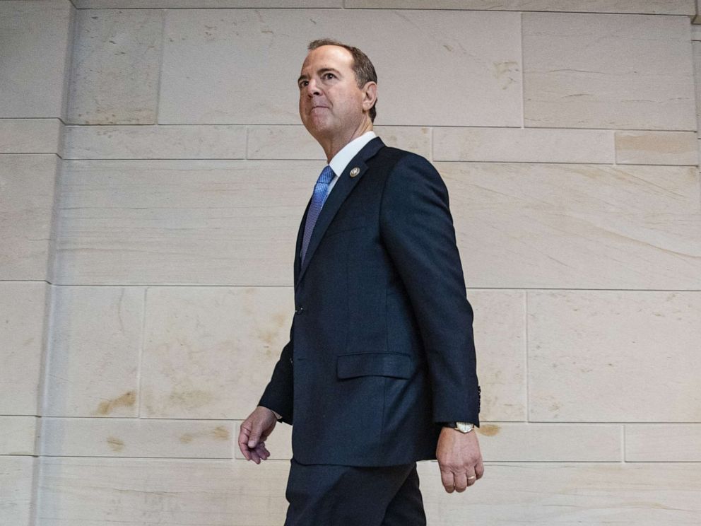 PHOTO: House Intelligence Committee Chairman Adam Schiff arrives at the Capitol before the committee meeting with Acting Director of National Intelligence Joseph Maguire on September 19, 2019, in Washington, D.C.