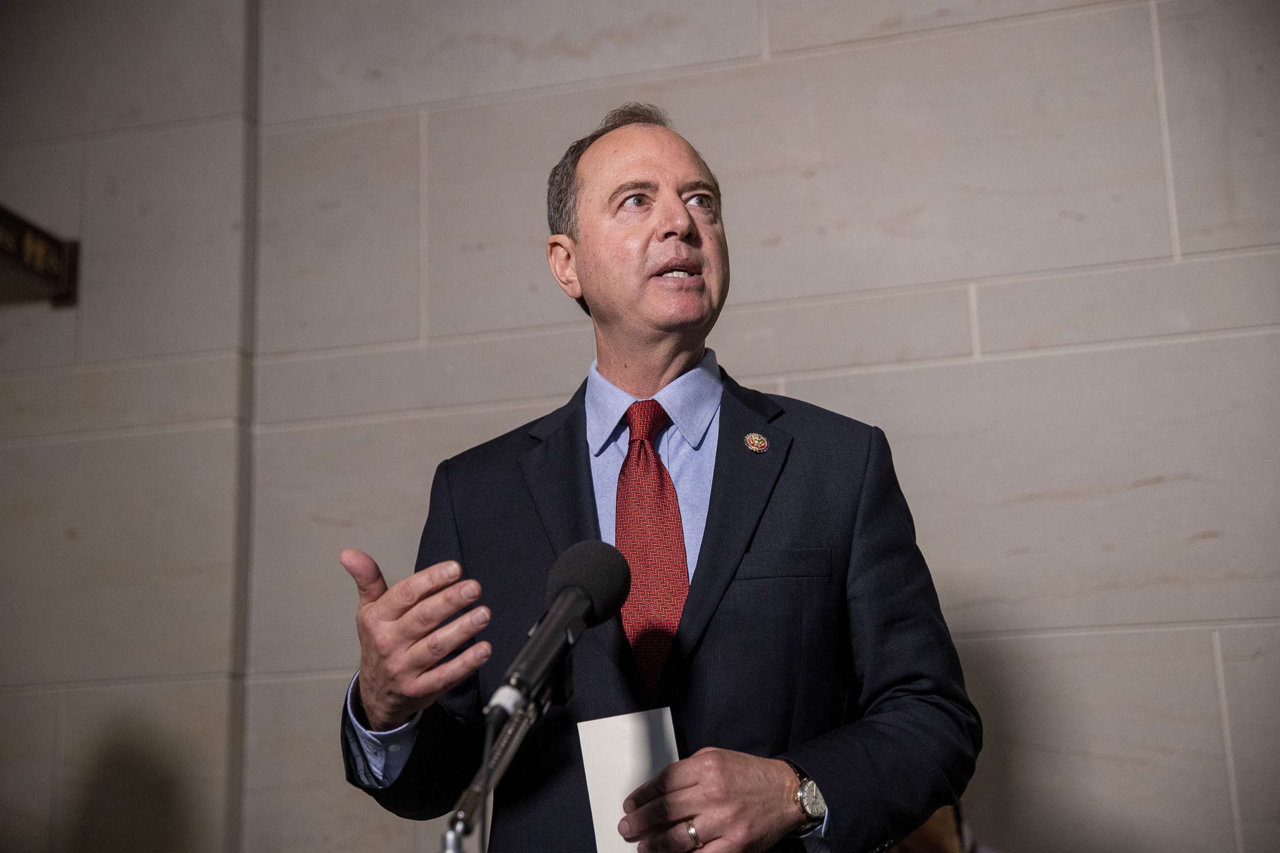 PHOTO: Rep. Adam Schiff, Chairman of the House Select Committee on Intelligence Committee speaks at a press conference at the Capitol on October 08, 2019, in Washington, D.C.