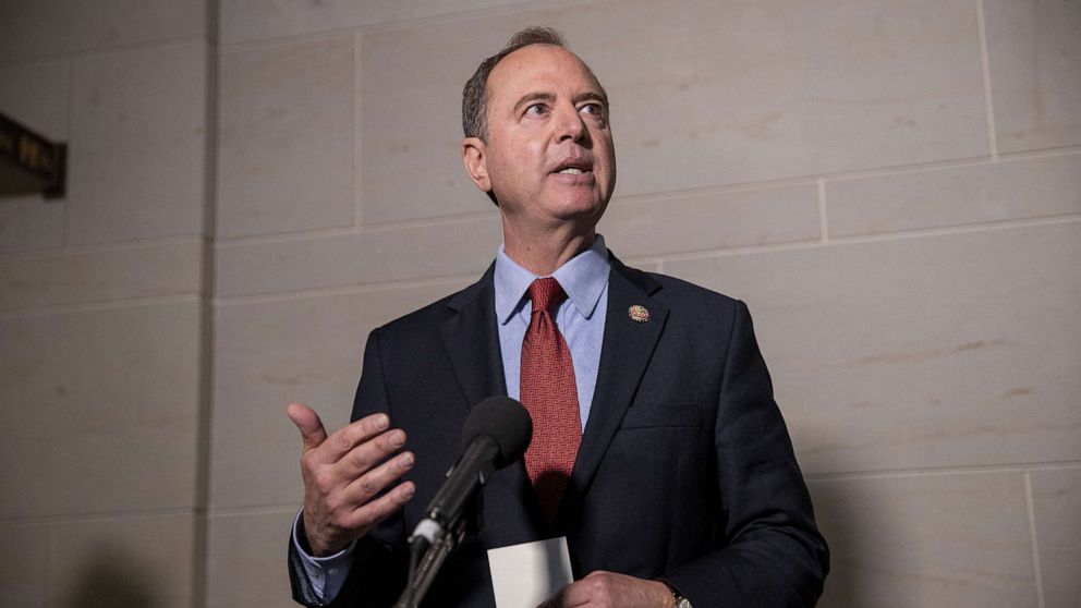 PHOTO: Rep. Adam Schiff, Chairman of the House Select Committee on Intelligence Committee speaks at a press conference at the Capitol on October 08, 2019, in Washington, D.C.