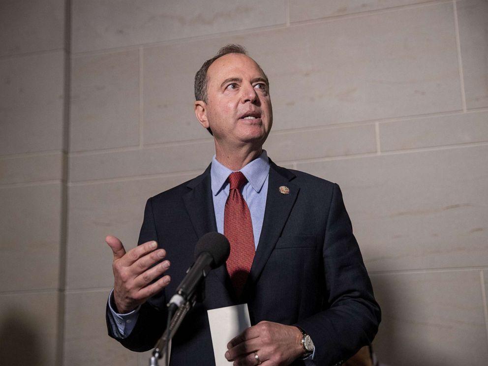 PHOTO: Rep. Adam Schiff, Chairman of the House Select Committee on Intelligence Committee speaks at a press conference at the Capitol on October 08, 2019, in Washington, D.C.