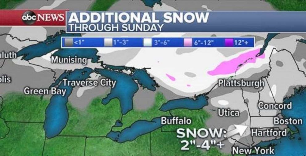 PHOTO: There could be 2 to 4 inches of snow on Sunday for inland New England and northern New York.
