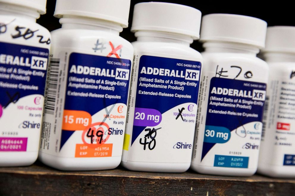 PHOTO: Bottles of Adderall XR prescription pharmaceuticals photographed in a pharmacy in Remington, Va., Feb. 26, 2019. 