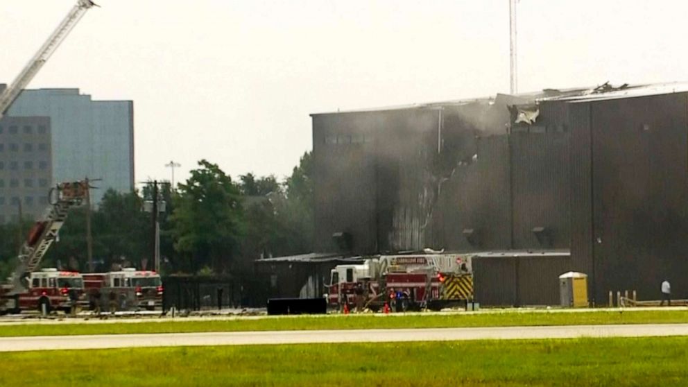 PHOTO: First responders arrive at a deadly small plane crash at Addison Airport in Addison, Texas, June 30, 2019.