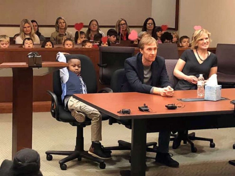 PHOTO: Michael Clark Jr., from East Grand Rapids, Michigan, was so excited about his adoption day that he invited his entire kindergarten class to his adoption hearing.