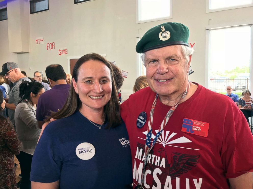 PHOTO: Adrenne Kelley, left, and her uncle Chris Brant said that McSally's military background is an important factor in their support for her campaign.