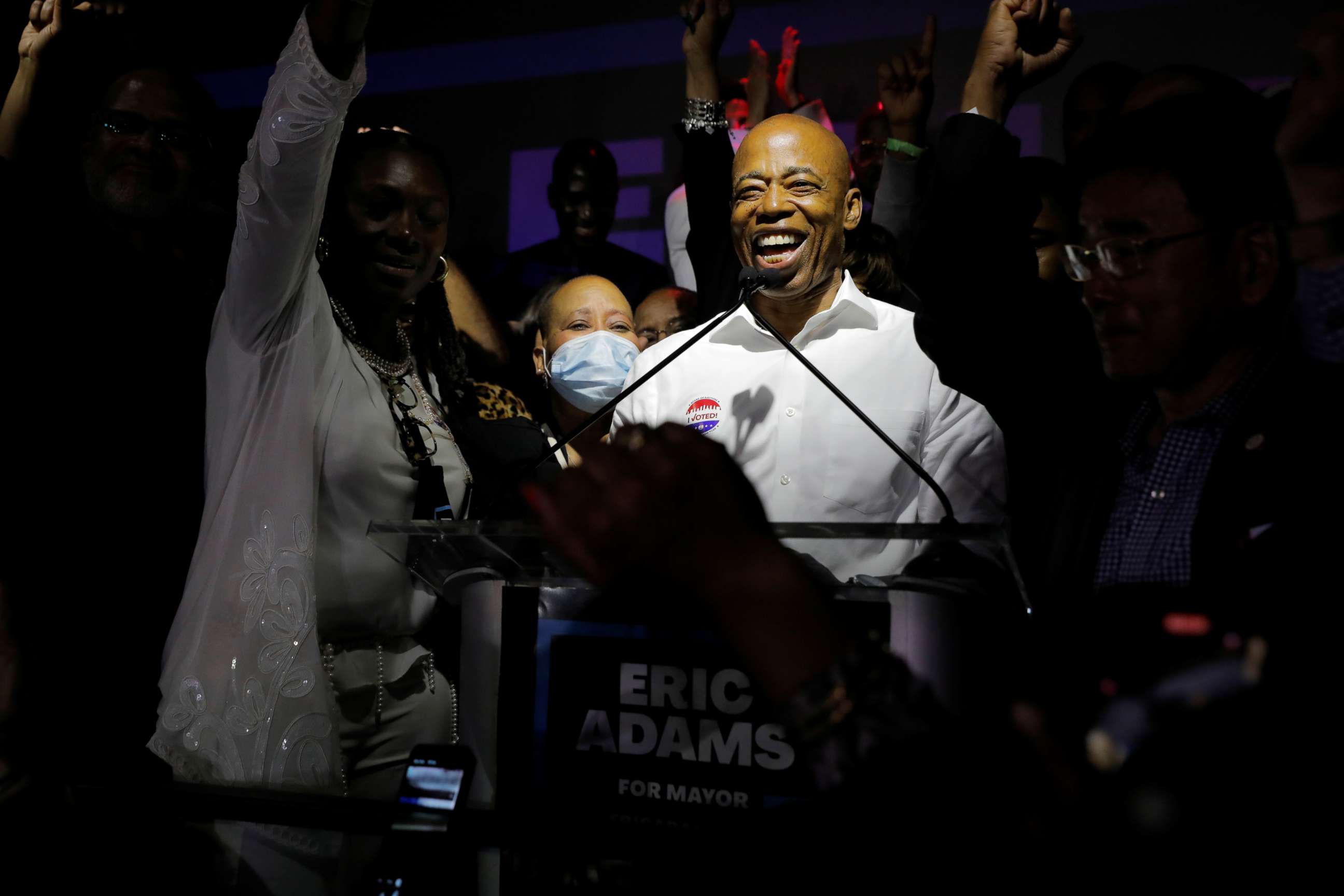 PHOTO: Eric Adams speaks at a New York City primary mayoral election night party in New York City, U.S., June 22, 2021. 