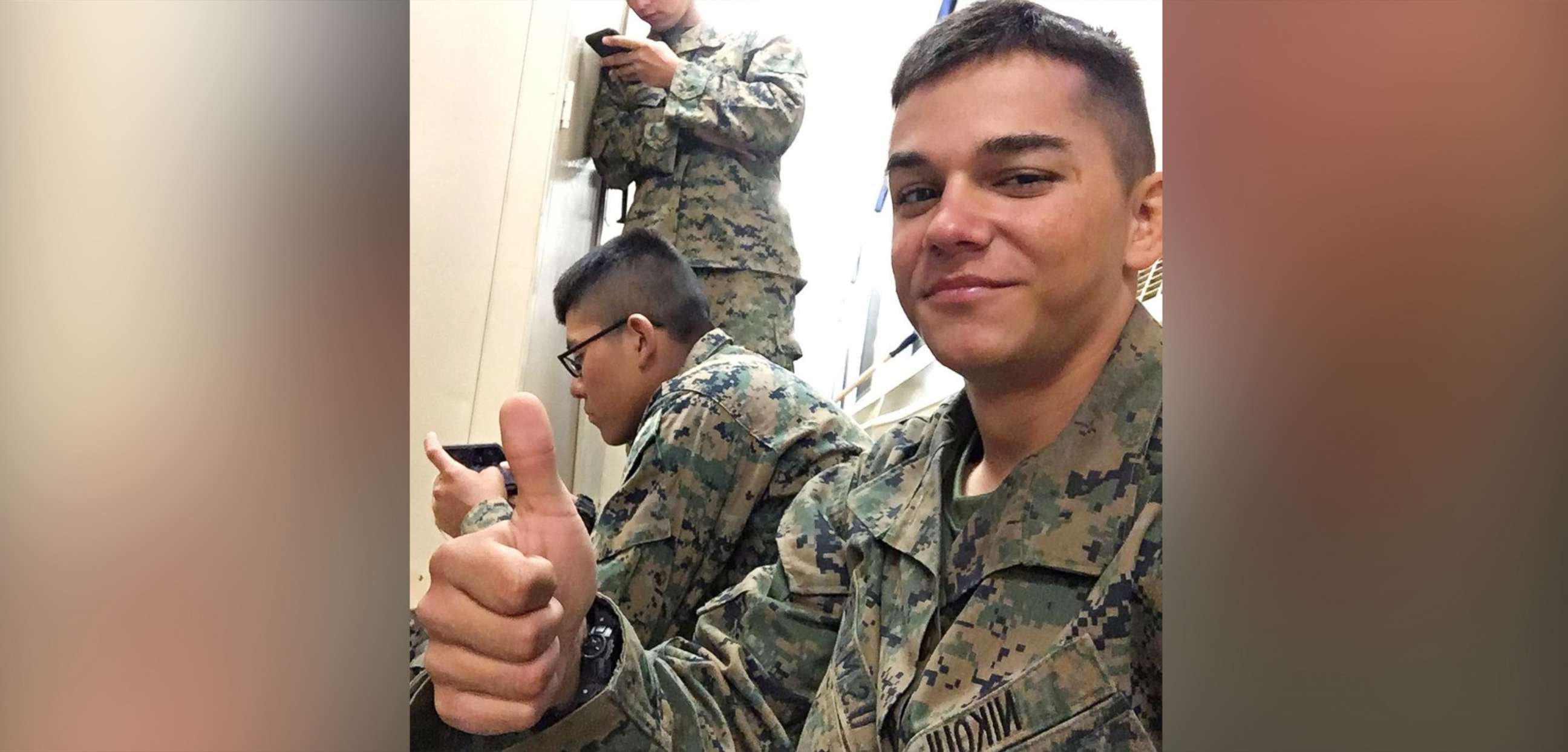 PHOTO: U.S. Marine Corps Lance Corporal Kareem Nikoui poses for a photo, in this picture obtained from social media. 