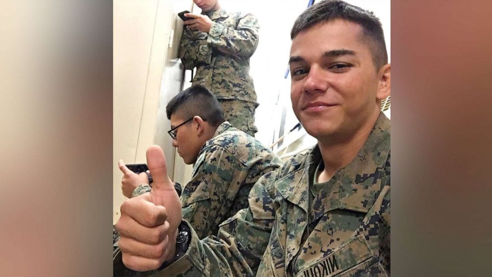 PHOTO: U.S. Marine Corps Lance Corporal Kareem Nikoui poses for a photo, in this picture obtained from social media. 