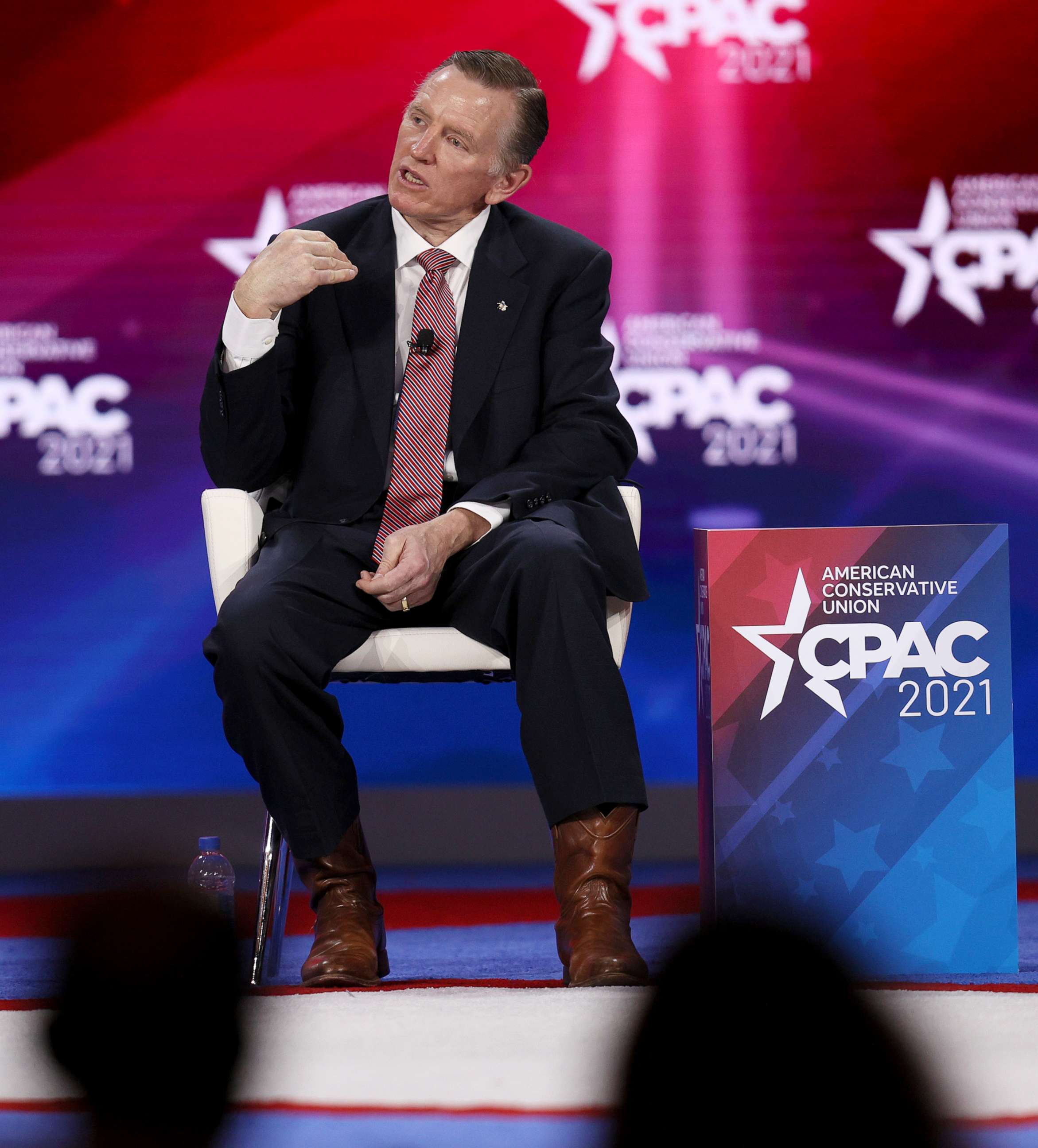 PHOTO: Rep. Paul Gosar speaks during a panel discussion about the Devaluing of American Citizenship during the Conservative Political Action Conference in Orlando, Fla., Feb. 27, 2021.