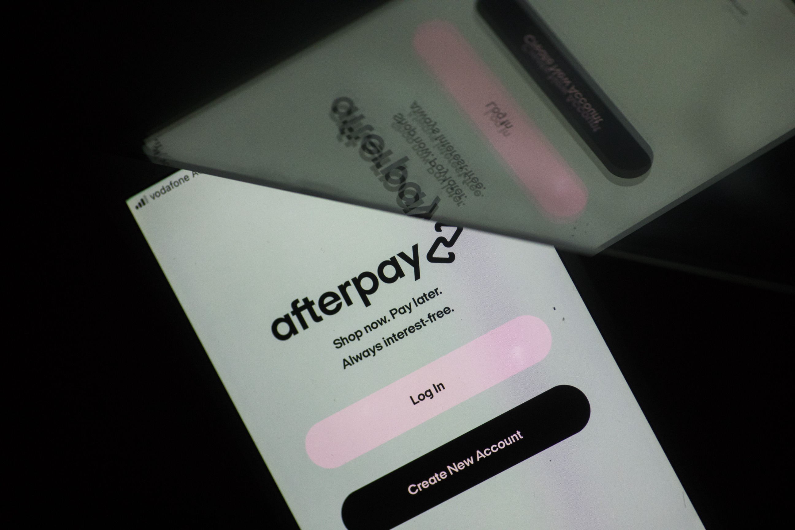 PHOTO: The Afterpay application login page arranged on a smartphone, Aug. 3, 2021. 