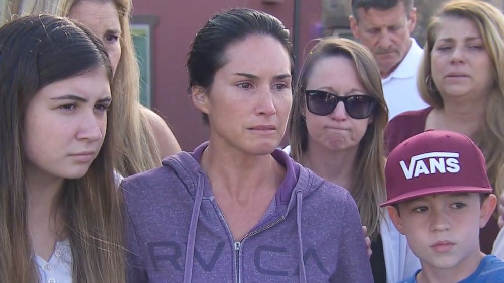 PHOTO: Joanna Cloonan, center, the mother of 6-year-old Aiden Leos, and Alexis Cloonan, left, Aiden's sister, speak to ABC News after Adien was killed in a road rage shooting in Orange, Calif., May 21, 2021.