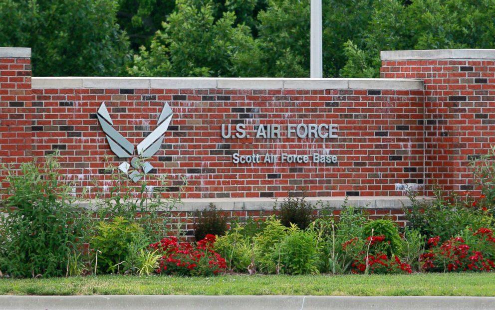 PHOTO: The main entrance to Scott Air Force Base near Mascoutah, Ill., June 10, 2013.