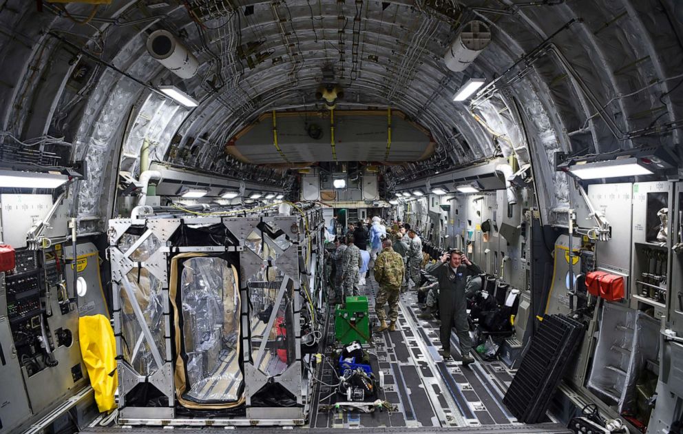 PHOTO: A U.S. Air Force C-17 Globemaster III is prepped to transport a transportation isolation system, March 6, 2019.