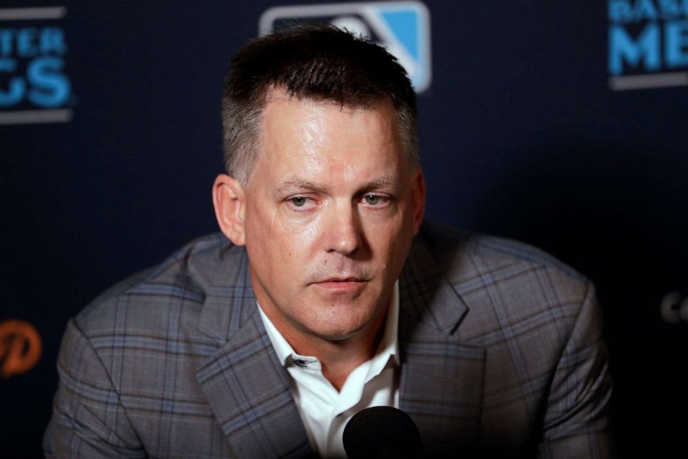 PHOTO: Houston Astros manager A.J. Hinch speaks during the Major League Baseball winter meetings, in San Diego, Dec. 10, 2019.