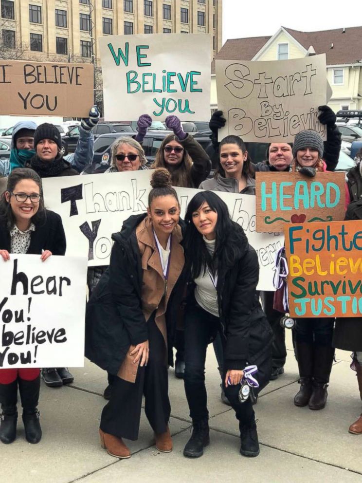 PHOTO: Outside of the #larrynassar sentencing. Thank you to these incredible, supportive women braving to cold to welcome us as leave the court.