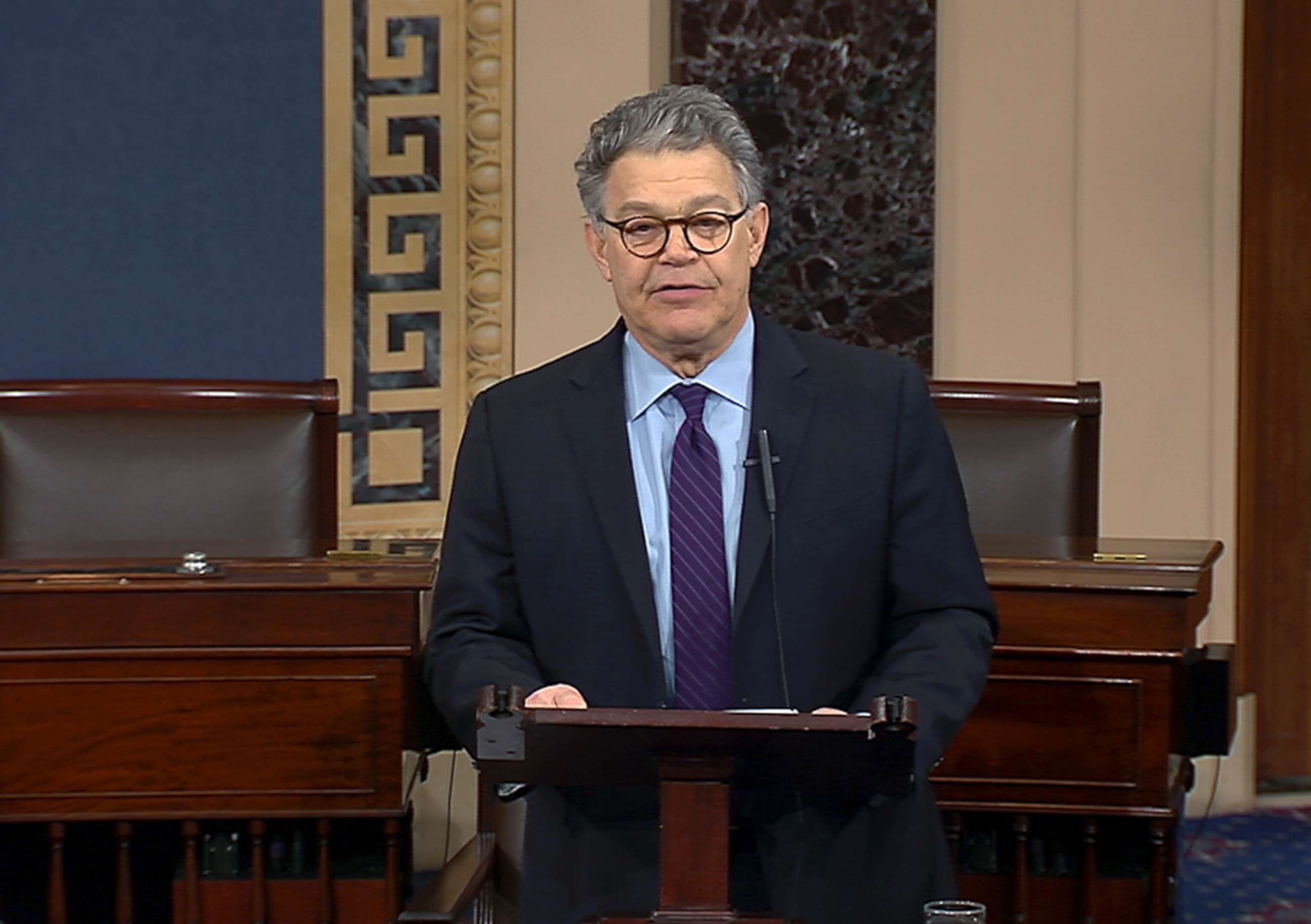 PHOTO: In this image from video from Senate Television, Sen. Al Franken, D-Minn., speaks on the Senate floor of the Capitol in Washington, Dec. 7, 2017.  