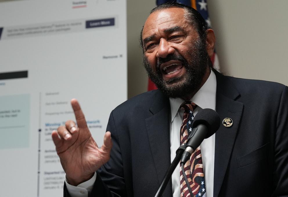 PHOTO: Rep. Al Green speaks during a press conference over the issue of delayed USPS delivery stemming from a Missouri City processing facility, Jan. 22, 2024 in Houston.