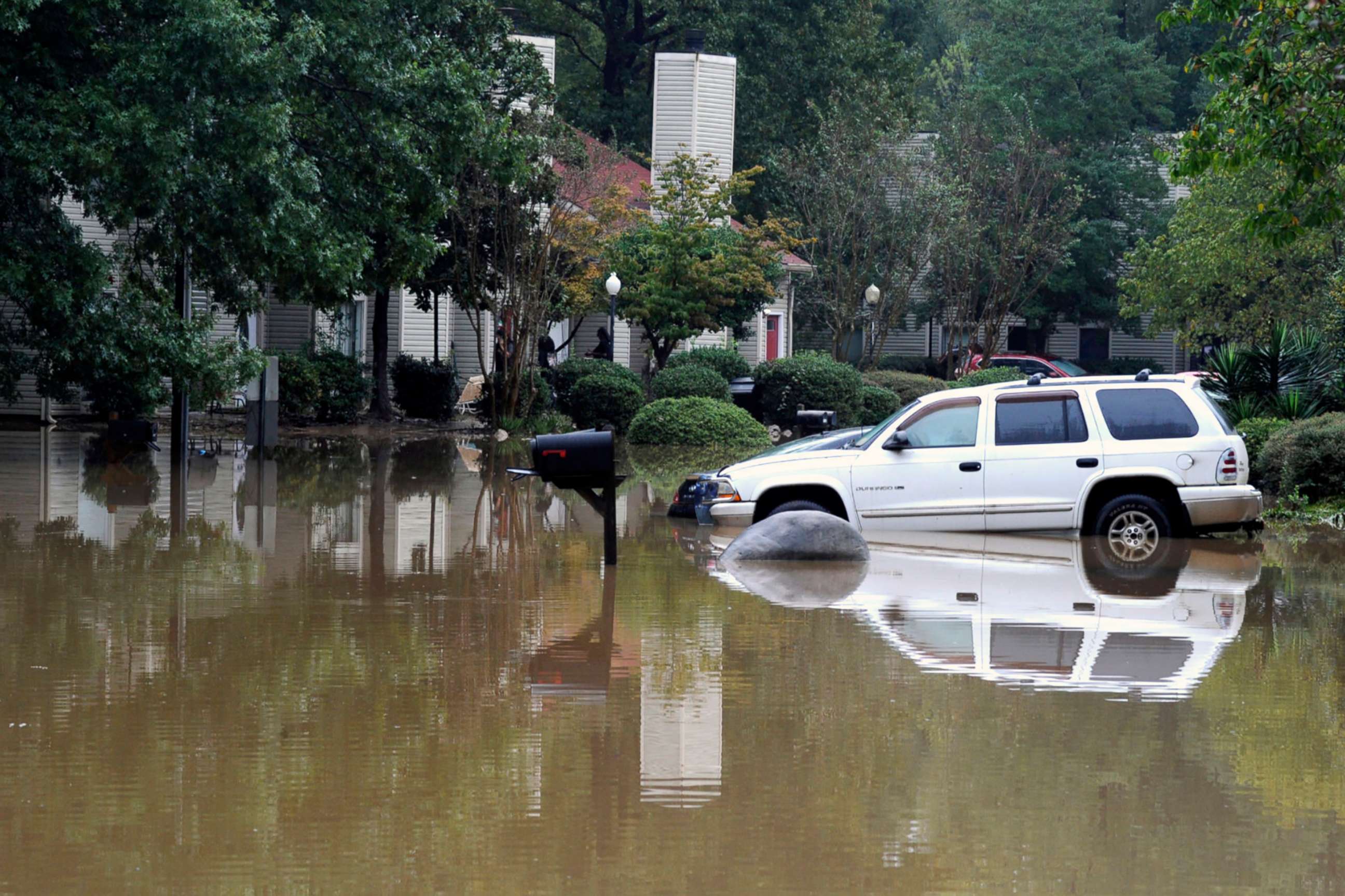PHOTO: A flooded neighborhood is shown in Pelham, Ala., Oct. 7, 2021 as parts of Alabama remain under a flash flood watch after a day flash flooding.