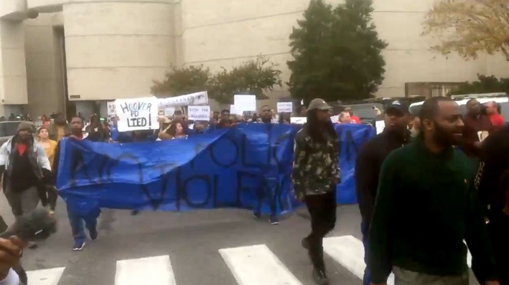 PHOTO: Demonstrators gather at the Riverchase Galleria mall in Hoover, Alabama, Nov. 24, 2018, after a deadly officer-involved shooting at the mall.