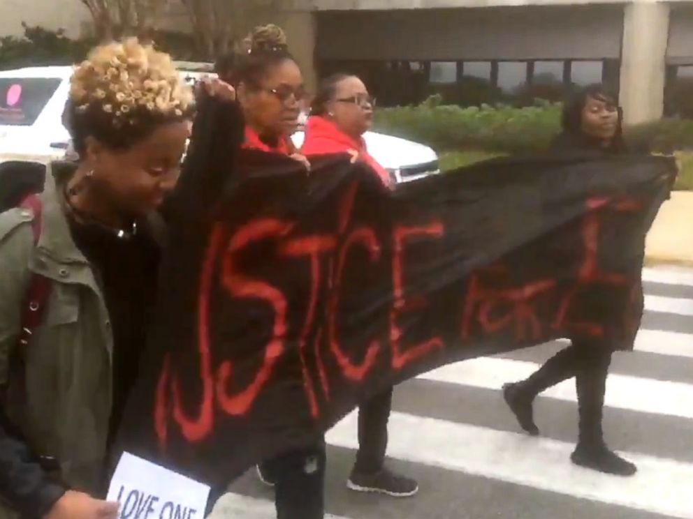 PHOTO: Demonstrators gather at the Riverchase Galleria mall in Hoover, Alabama, Nov. 24, 2018, after a deadly officer-involved shooting at the mall.