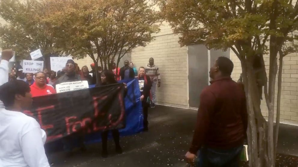 PHOTO: Demonstrators gather at the Riverchase Galleria mall in Hoover, Alabama, Nov. 24, 2018, after a deadly officer-involved shooting at the mall.