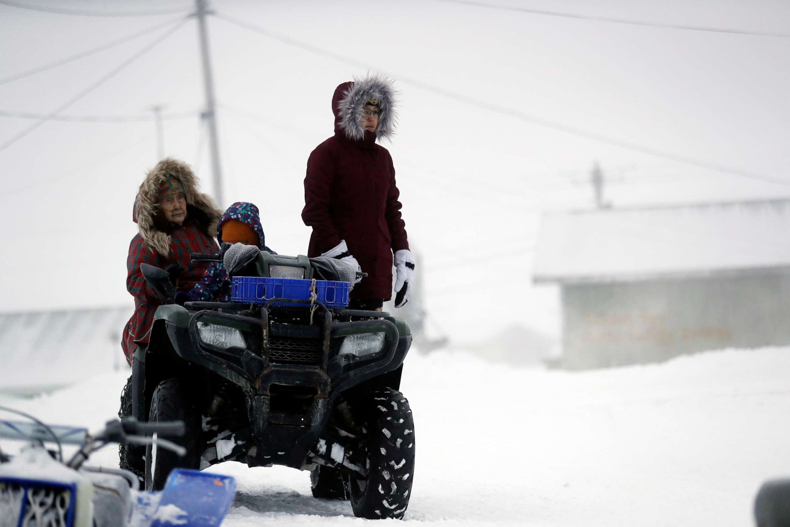 PHOTO: A family prepares to leave after services at the St. Peter Fisherman Church,, Jan. 19, 2020, in Toksook Bay, Alaska.