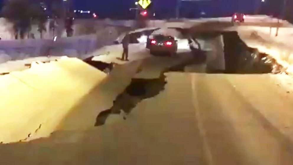 PHOTO: A section of a collapsed road is pictured in  Anchorage, Ala, Nov. 30,2018.