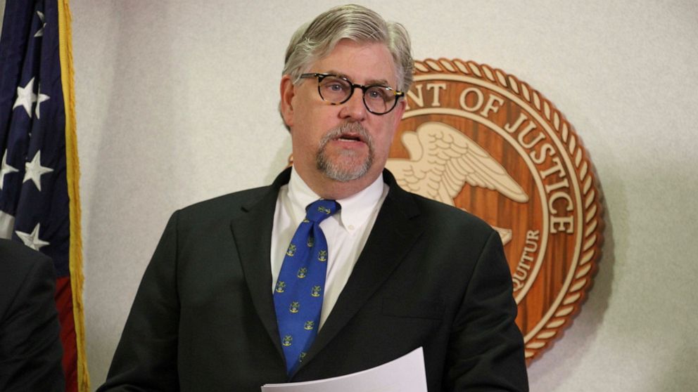 PHOTO: Bryan Schroder, Alaska's U.S. Attorney announces that several members of a white supremacist gang operating in Alaska have been charged in a racketing enterprise in Anchorage, Alaska, Wednesday, March 27, 2019. 