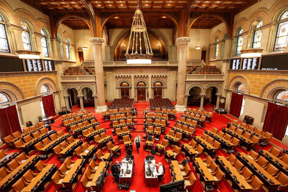 PHOTO: The Assembly Chamber sits empty in the New York State Capitol, in Albany, N.Y., March 15, 2021.  