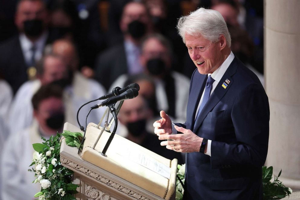 PHOTO: Former President Bill Clinton speaks during the funeral service for former Secretary of State Madeleine Albright at the Washington National Cathedral April 27, 2022 in Washington, D.C.