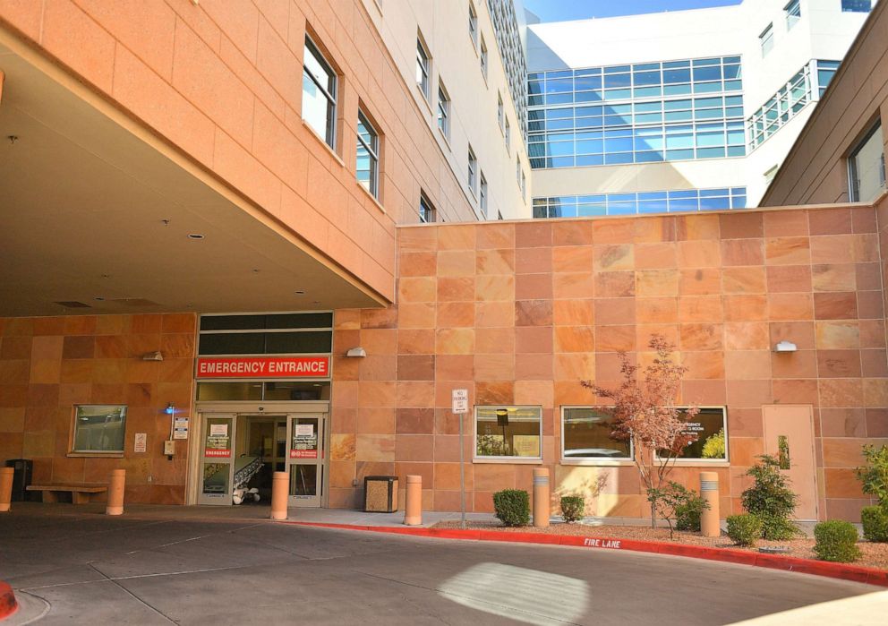 PHOTO: An exterior view shows the emergency entrance to the University of New Mexico Hospital, on Oct. 22, 2021, in Albuquerque, N.M.