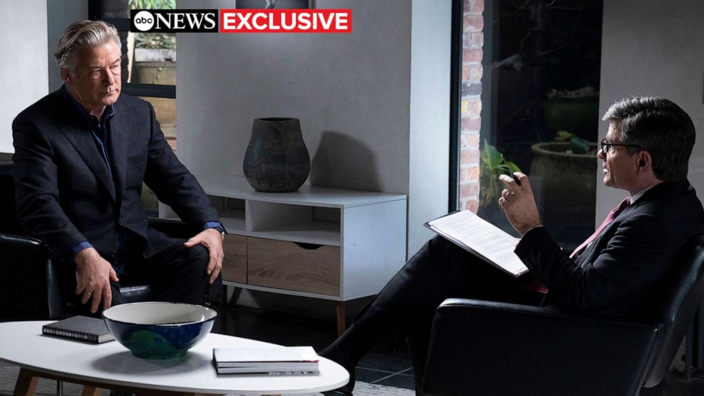 PHOTO: Actor Alec Baldwin talks to ABC News' Chief Anchor George Stephanopoulos in his first interview since the deadly shooting on the set of the film, "Rust."