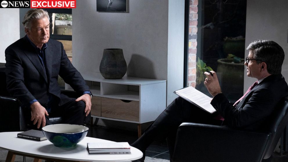 PHOTO: Actor Alec Baldwin talks to ABC News' Chief Anchor George Stephanopoulos in his first interview since the deadly shooting on the set of the film, "Rust."