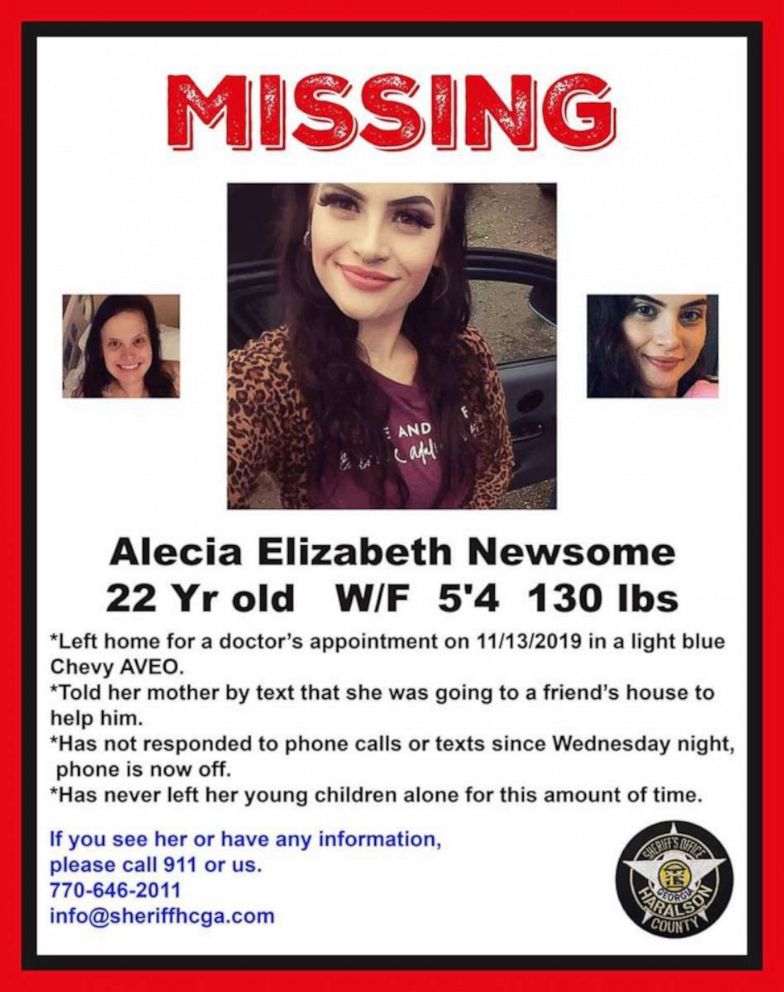 PHOTO: Alecia Newsome, 22, has not been seen since Wednesday, Nov. 13, 2019, when she went to a doctor's appointment in Haralson County, Ga.