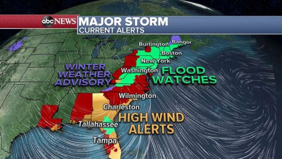 PHOTO: Flood, wind and winter weather alerts are in place across the eastern U.S. on Friday.